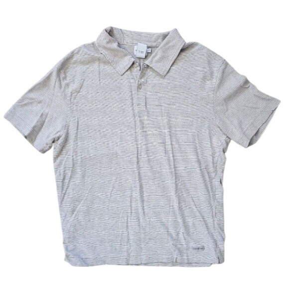 Vintage Calvin Klein Jeans Linen Blend Striped Polo Shirt Sz L CK Top Resortwear - Picture 3 of 11